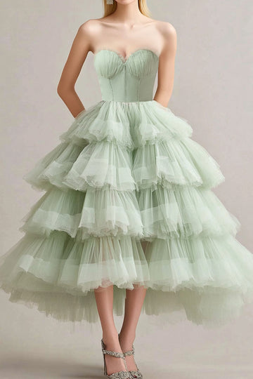 A Line Sage Robe bustier à volants étagés en tulle